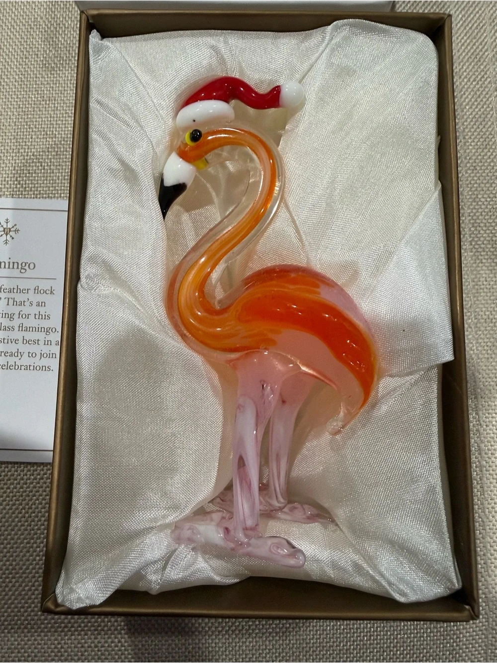 Pier 1 Glass Christmas Pink Flamingo Figurine with Red Hat